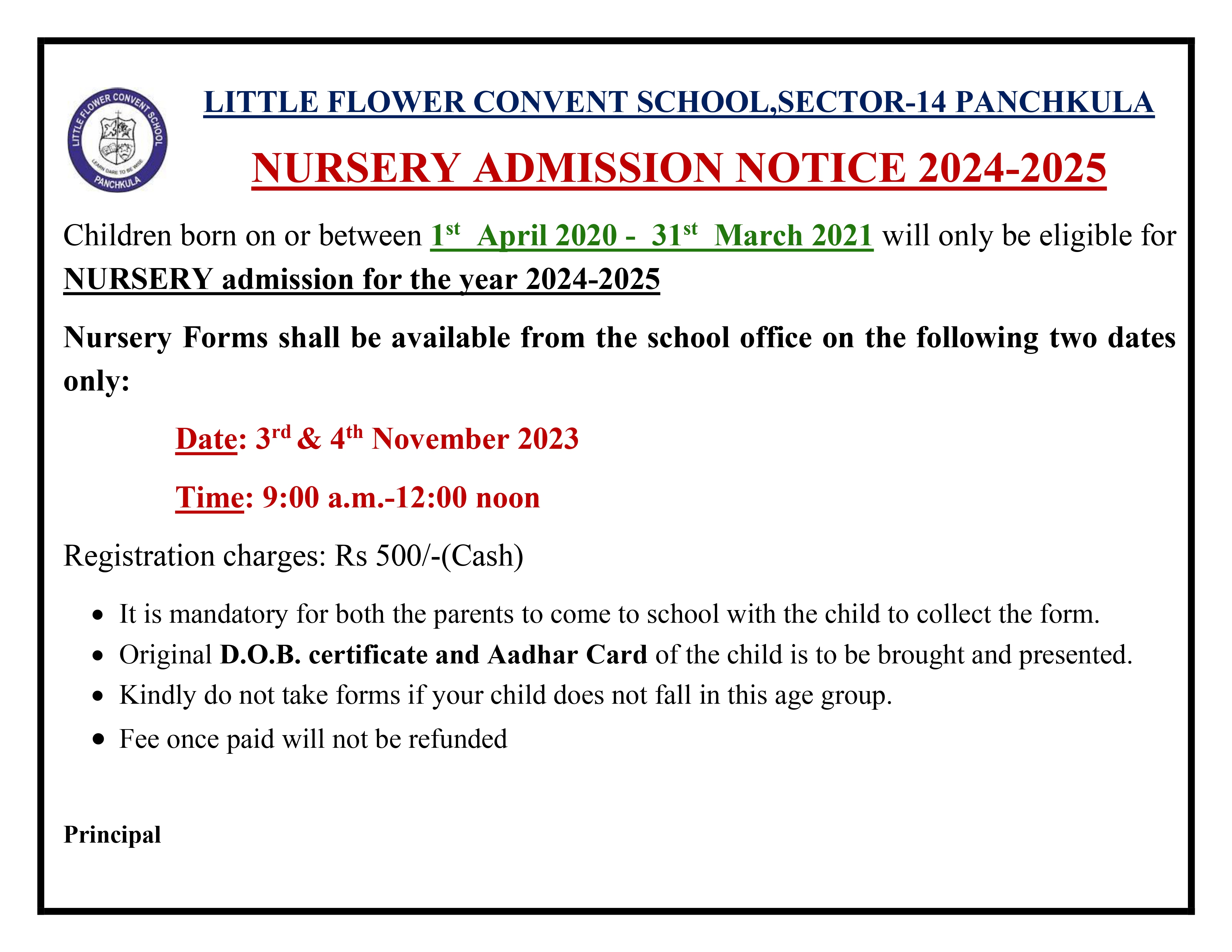 Little Flower Convent School Panchkula Admission Form Best Flower Site